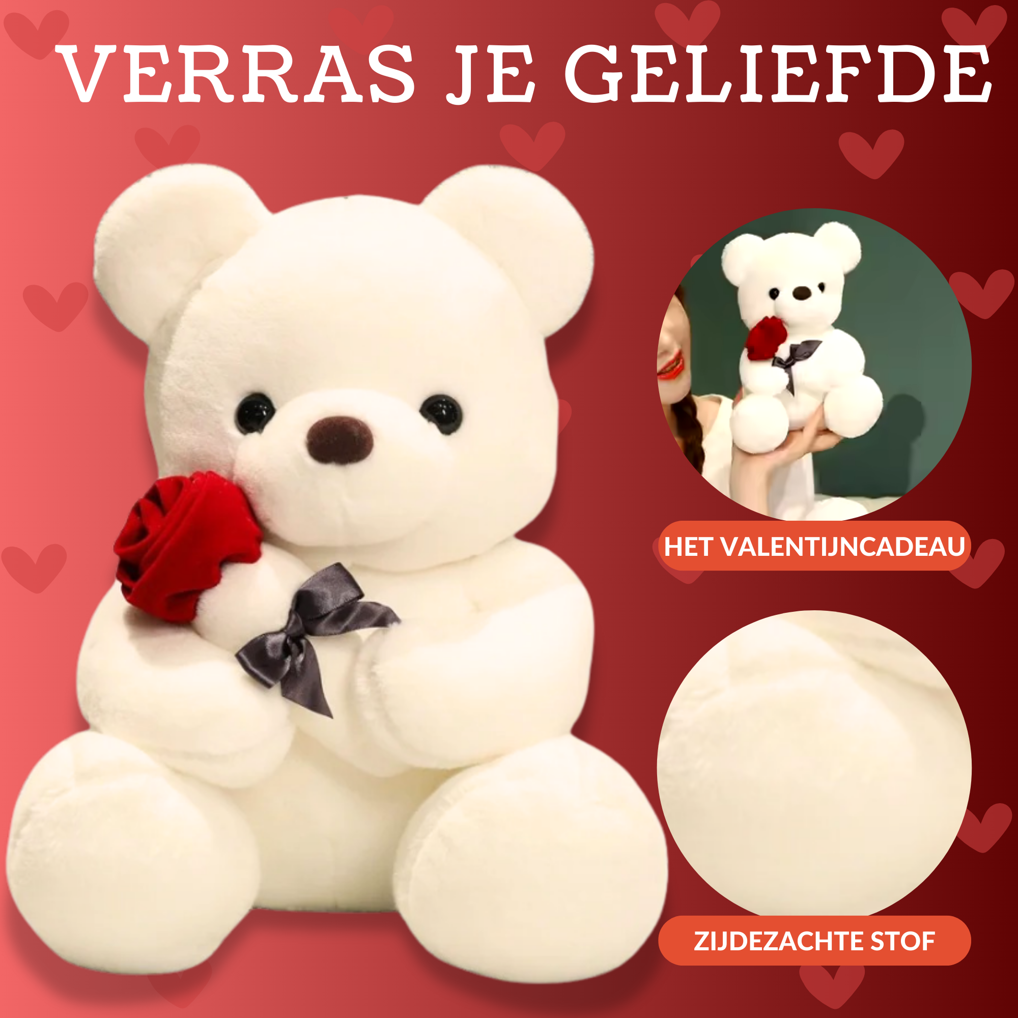 Schattige Witte Teddybeer met Rode Roos – Perfect Cadeau voor Valentijn of Verjaardag - Image 6