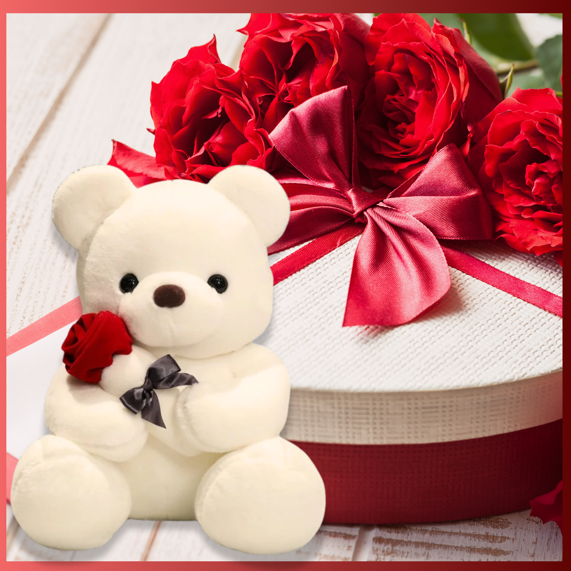 Schattige Witte Teddybeer met Rode Roos – Perfect Cadeau voor Valentijn of Verjaardag