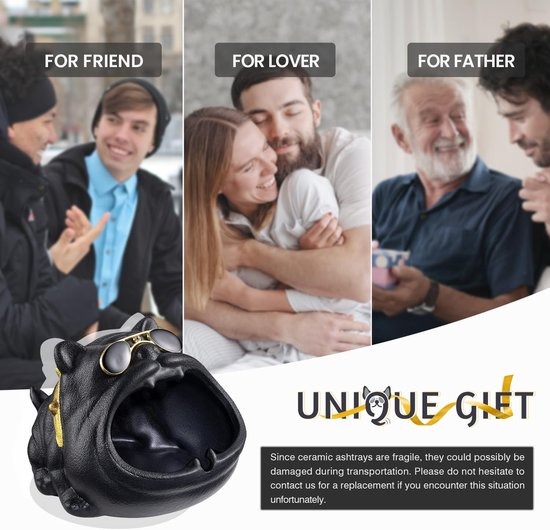 Uniek Bulldog Asbak – Cadeau Hond Beeld - Woondecoratie - Keramiek Zwart - Image 4