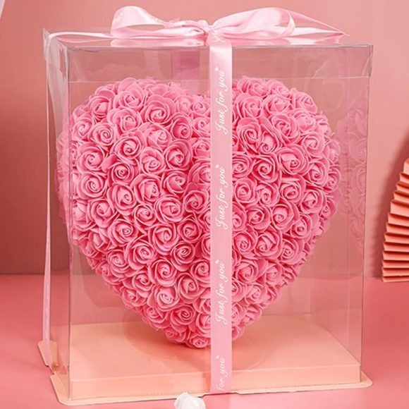 Rose/Rozen Hartvorm Bloem -25 cm – Inclusief Transparante Geschenkdoos - Image 2