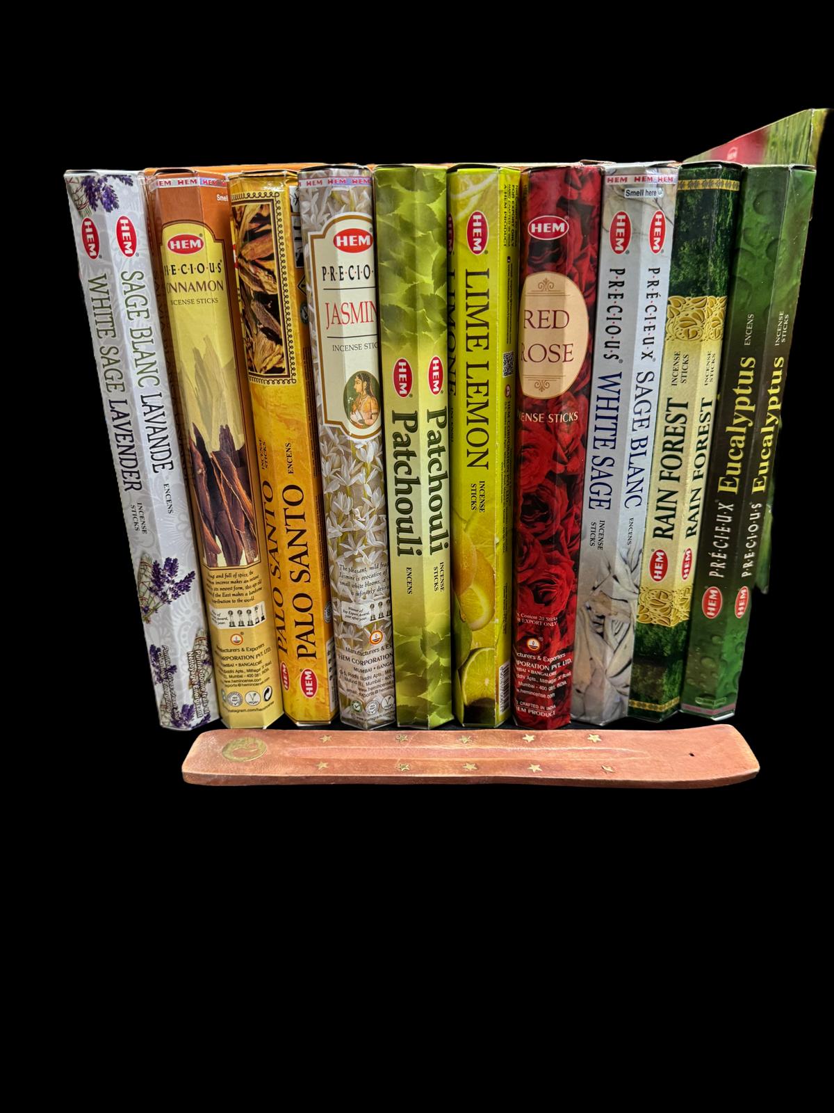 HEM - Wierook - 10 pakjes x 20stokjes = 200 van verschillende geuren wierook - wierook pakket - Creëer een Betoverende Sfeer met Ons Indiase Wierook Pakket en Gratis Wierookhouder!