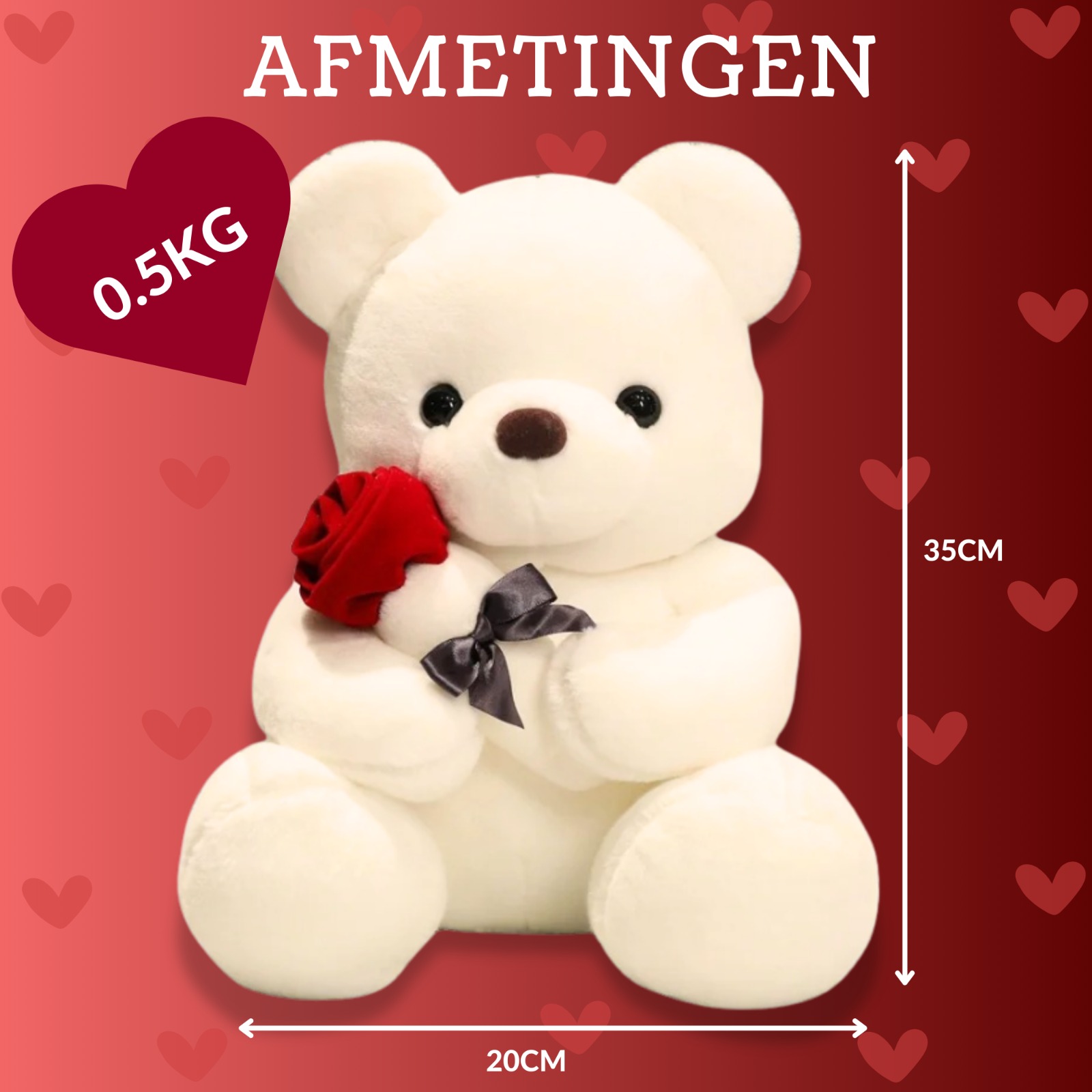 Schattige Witte Teddybeer met Rode Roos – Perfect Cadeau voor Valentijn of Verjaardag - Image 5
