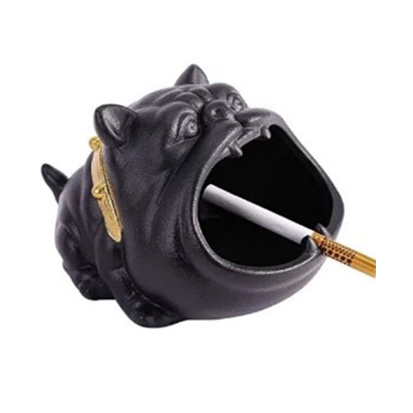 Uniek Bulldog Asbak – Cadeau Hond Beeld - Woondecoratie - Keramiek Zwart