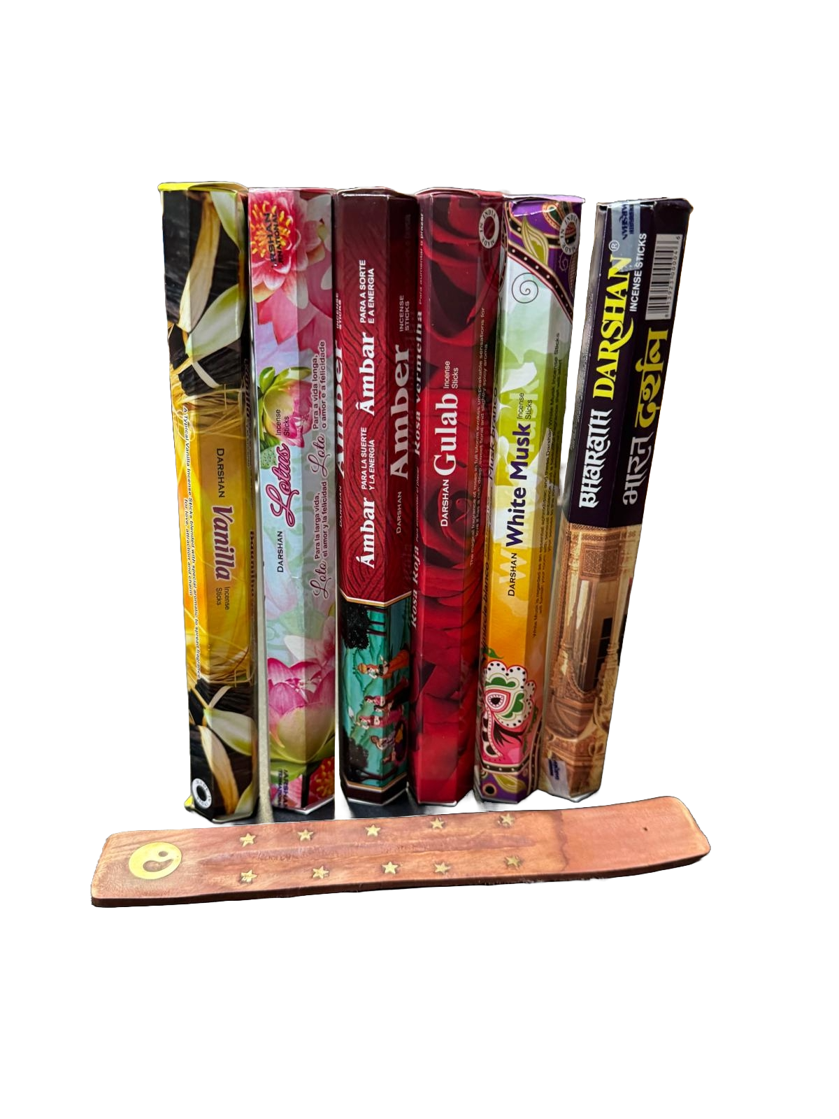 Darshan - Wierook - 6 pakjes x 20stokjes = 120 van verschillende geuren wierook - wierook pakket - Creëer een Betoverende Sfeer met Ons Indiase Wierook Pakket en Gratis Wierookhouder!